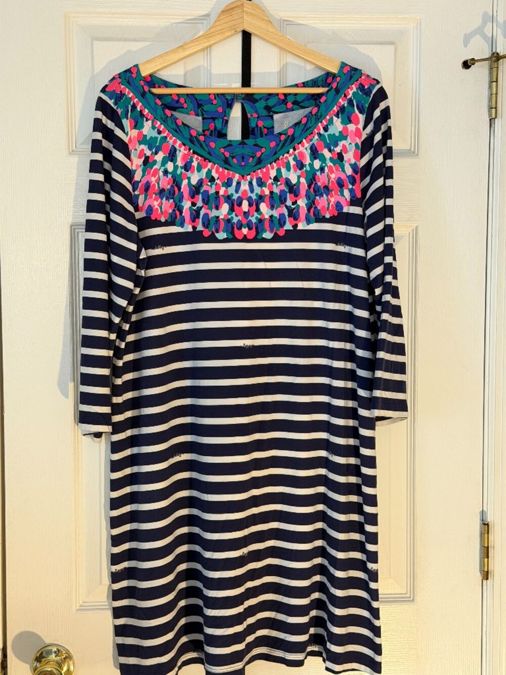 Lilly Pulitzer Bay Dress in Bright Navy Island Medallion Stripe